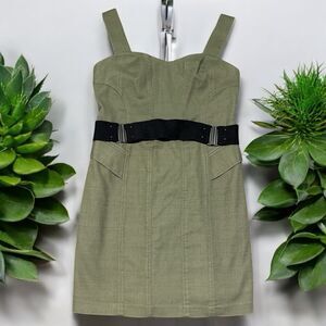 BCBGGeneration Dress Women 4 Army Green Utility Mini Belted Military Style